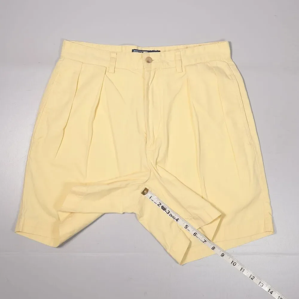 VTG Polo Ralph Lauren Andrew Shorts Yellow Pleated Cotton Mens 30 x 6
